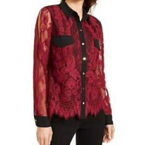 NWT Thalia & Sodi women’s mixed media lease button up blouse, size small